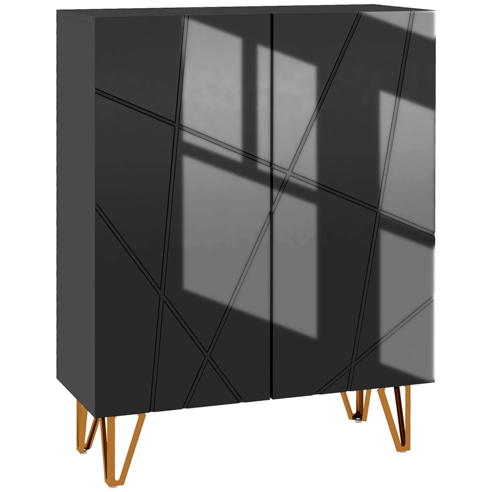 Homcom Art-déco-Schuhschrank, schwarzlackiert & Goldstahl - Spanplatte