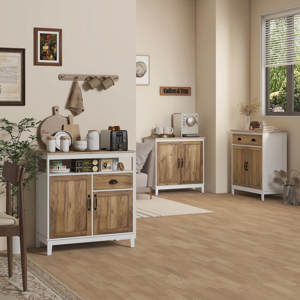 Buffet style campagne chic 2 portes tiroir niche métal effet bois