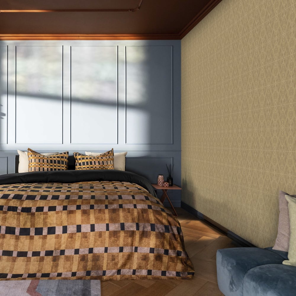 Papel pintado con motivos gráficos dorados 1005 x 52 cm