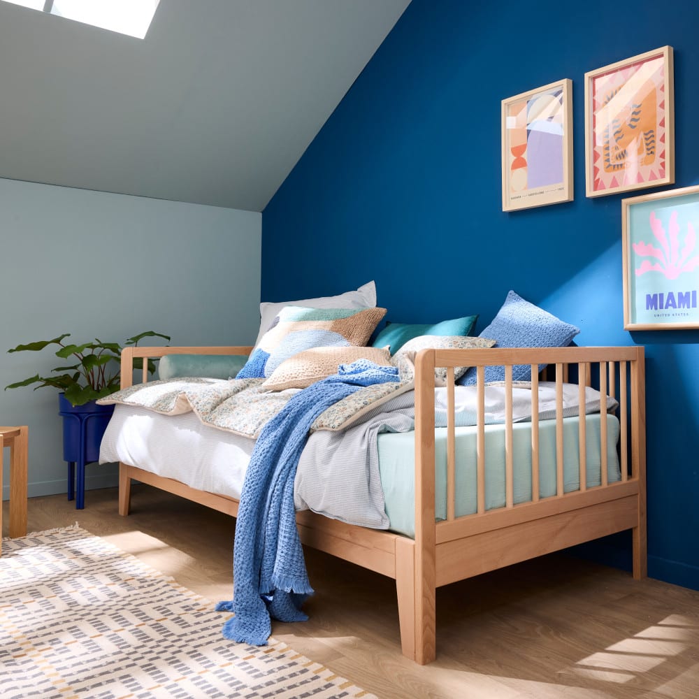 Lit extensible à barreaux bois massif hêtre naturel 80-160x200