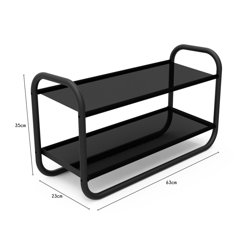 Schuhregal aus schwarzem Metall und Stoff, 63 x 23 x 35 cm -