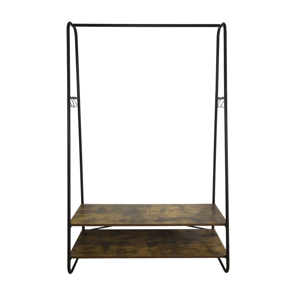 Portant à vêtements 2 étagères métal noir et bois 100 x 45 x 160 cm