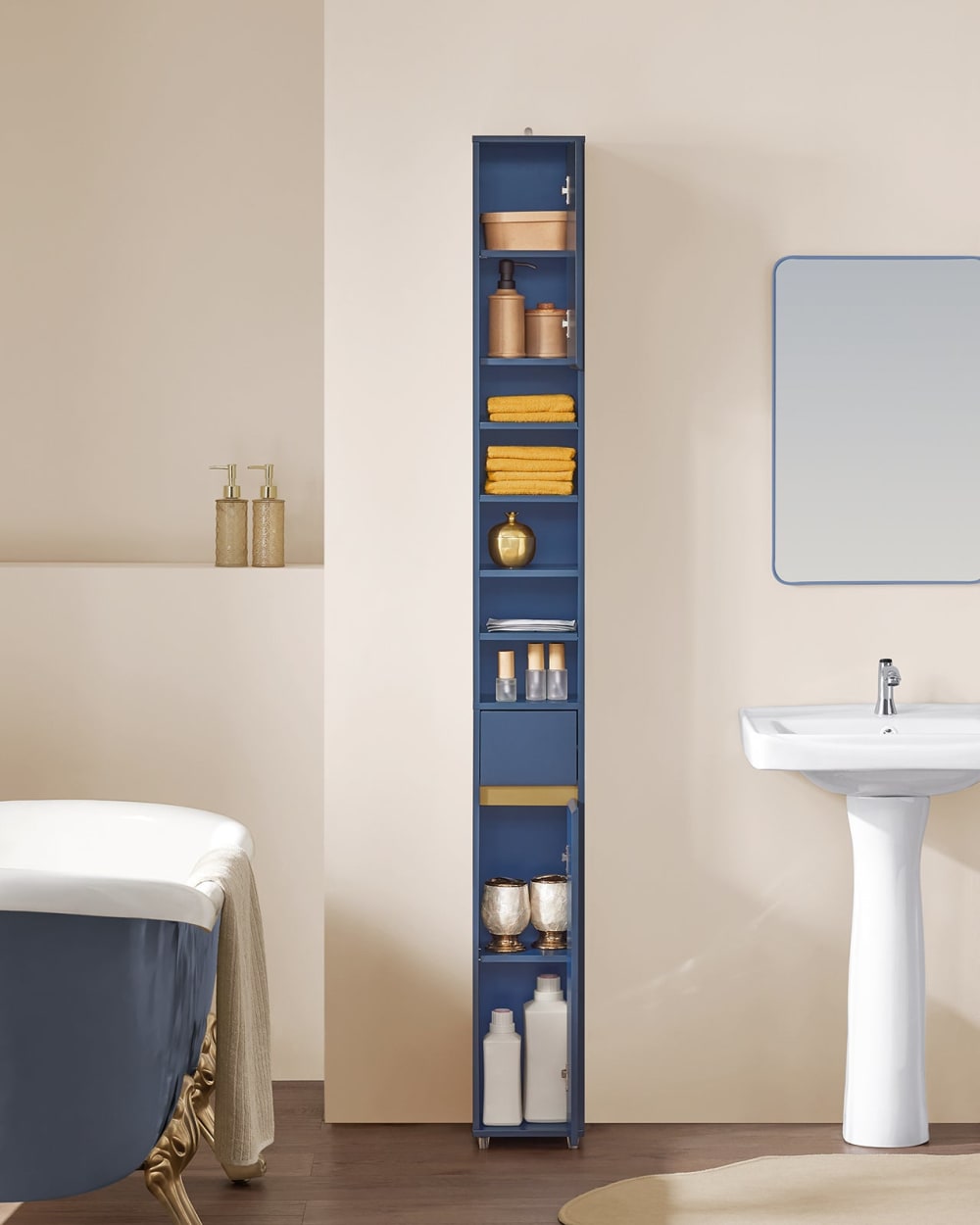 Badezimmer Hochschrank Badschrank aus MDF(E1) Lackiert Blau -