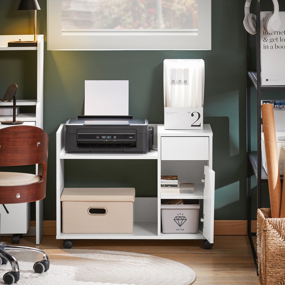Caisson de bureau à roulettes avec tiroir effet bois blanc - Maisons du Monde