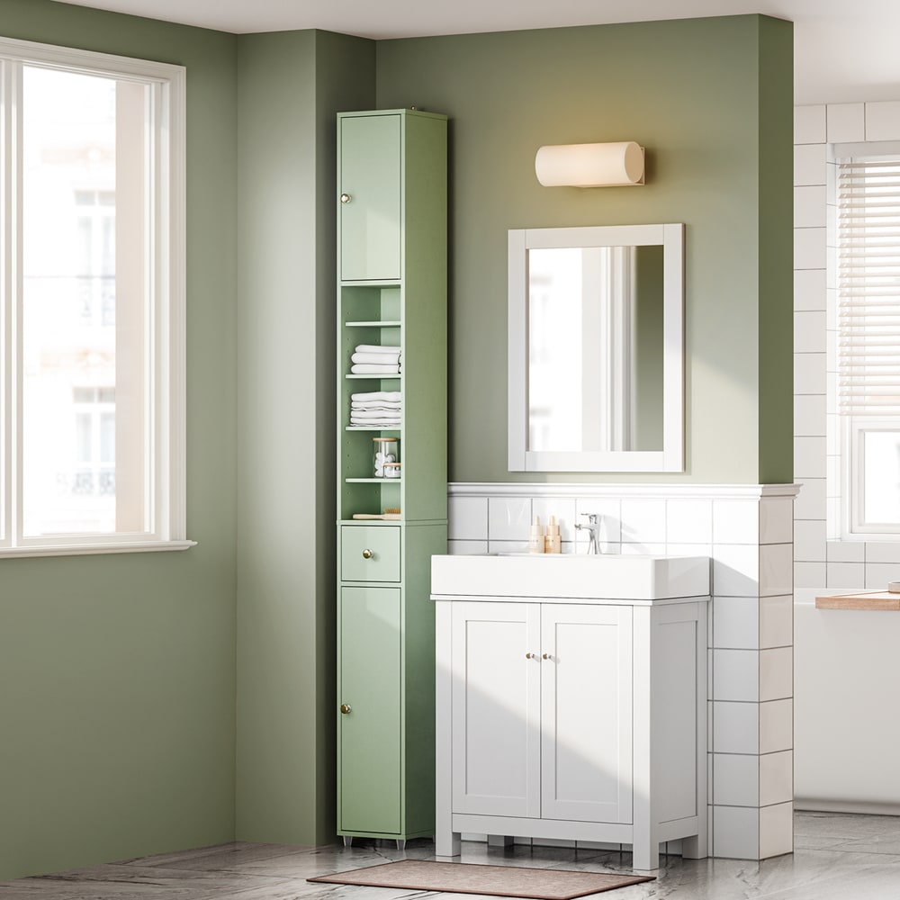 Badezimmer Hochschrank Badschrank aus MDF(E1) Lackiert Hellgrün -