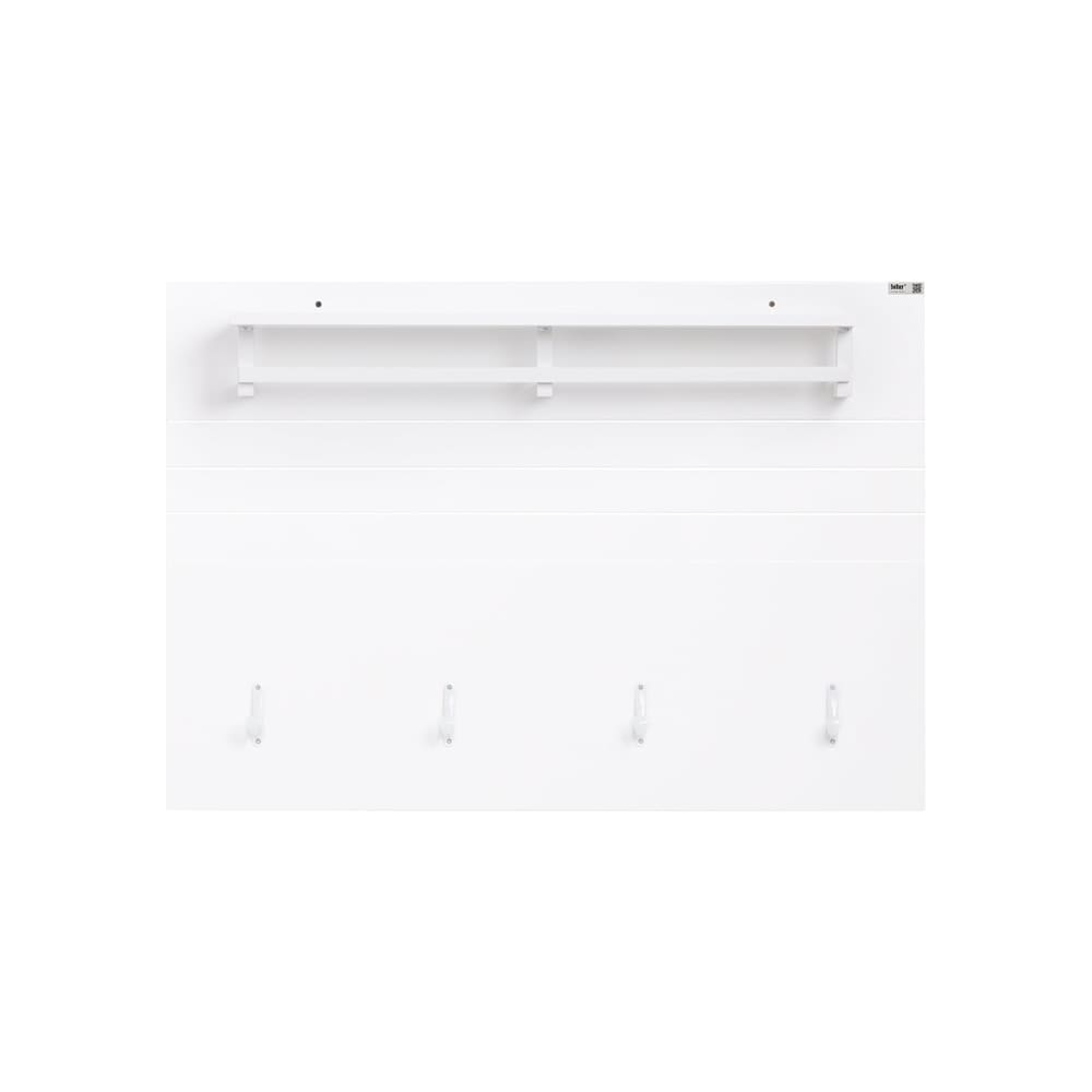 Porte-manteau mural effet bois blanc avec 4 crochets et 1 étagère