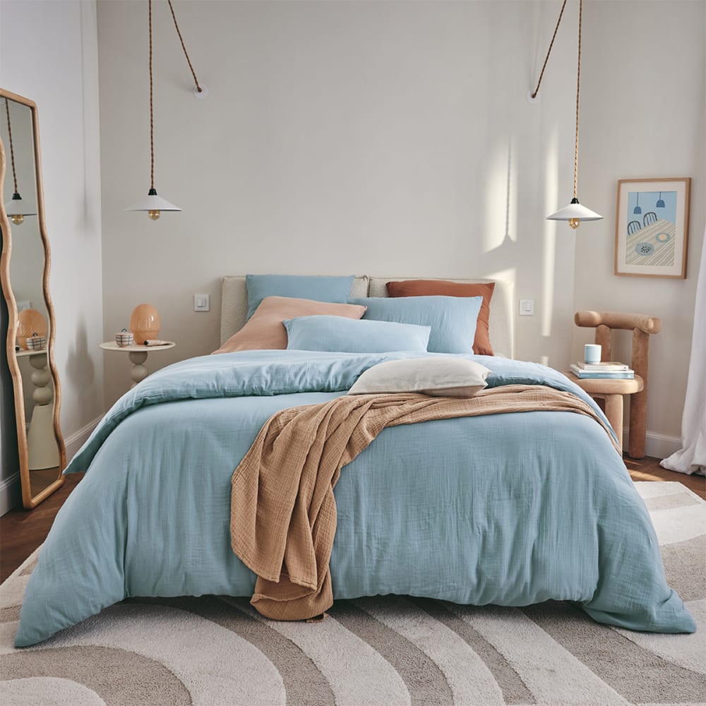 Taie d'oreiller en gaze de coton bleu 65x65 — vue 3