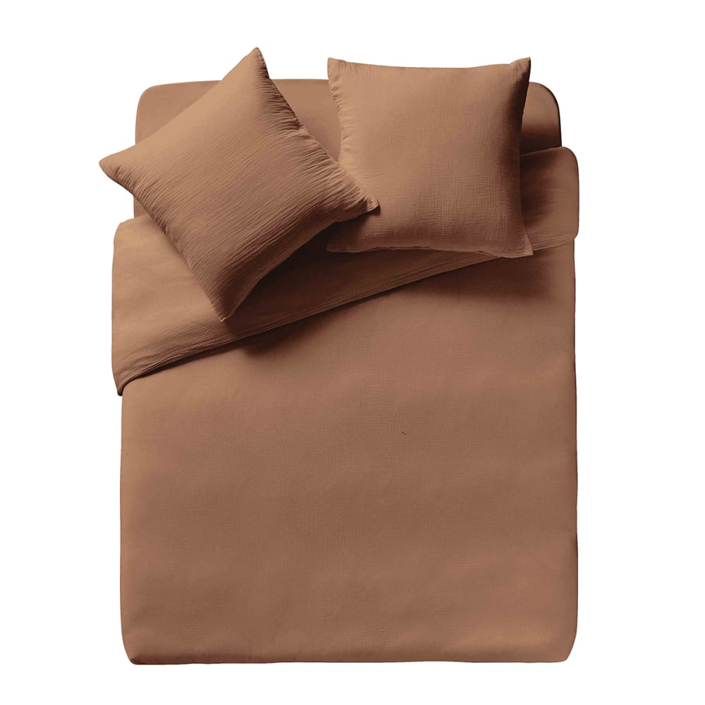 Parure de lit en gaze de coton marron 240x220 — vue 3