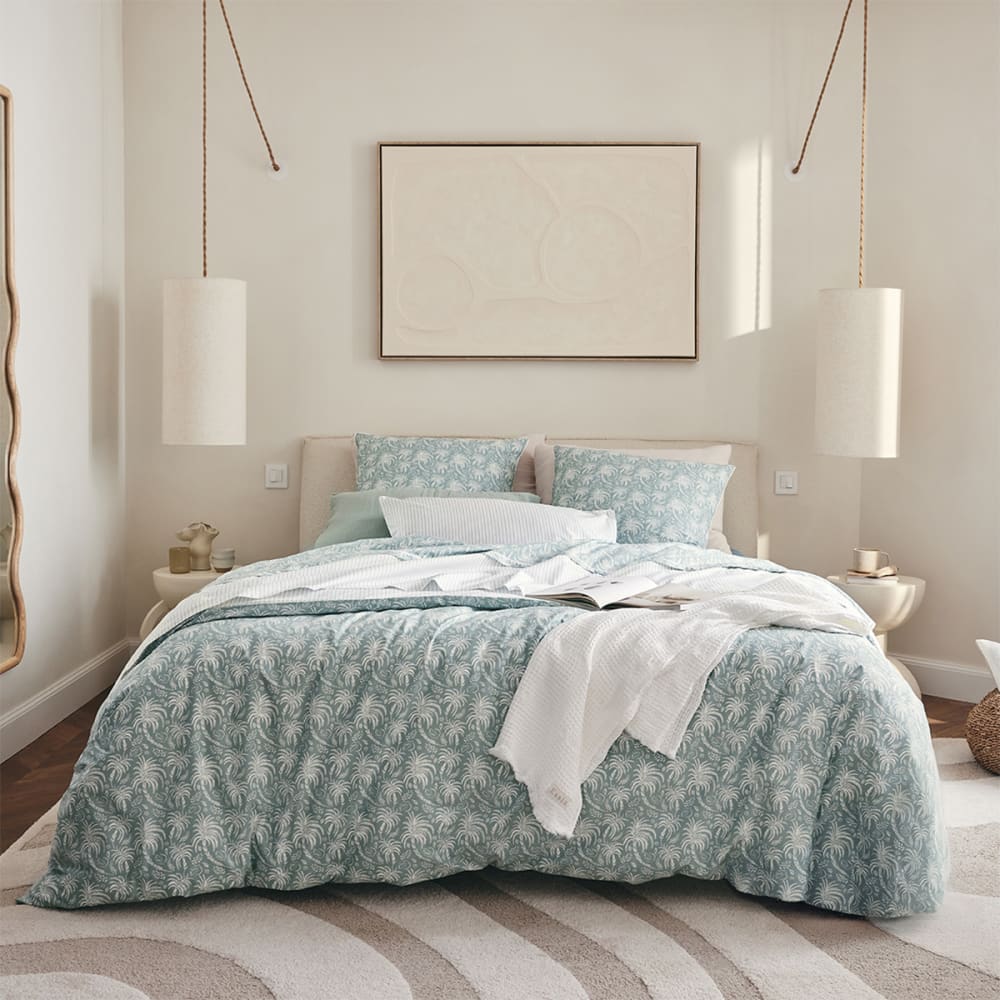 Parure de lit en percale de coton bleu 260x240