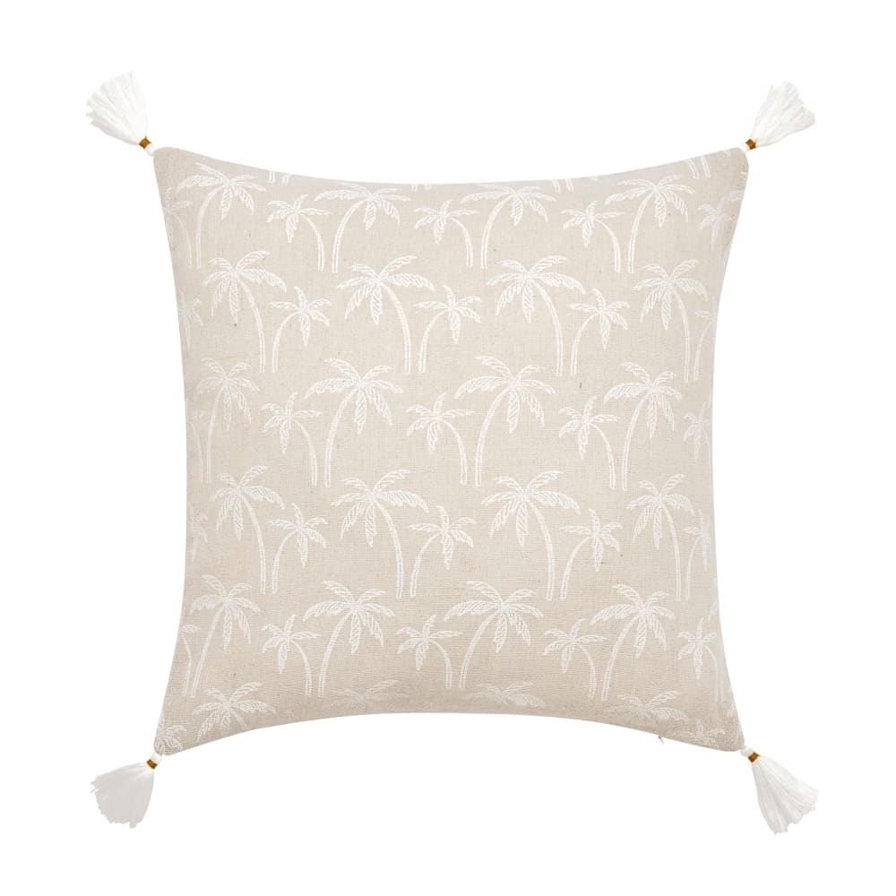 Coussin à pompons motifs palmier beige 45x45cm