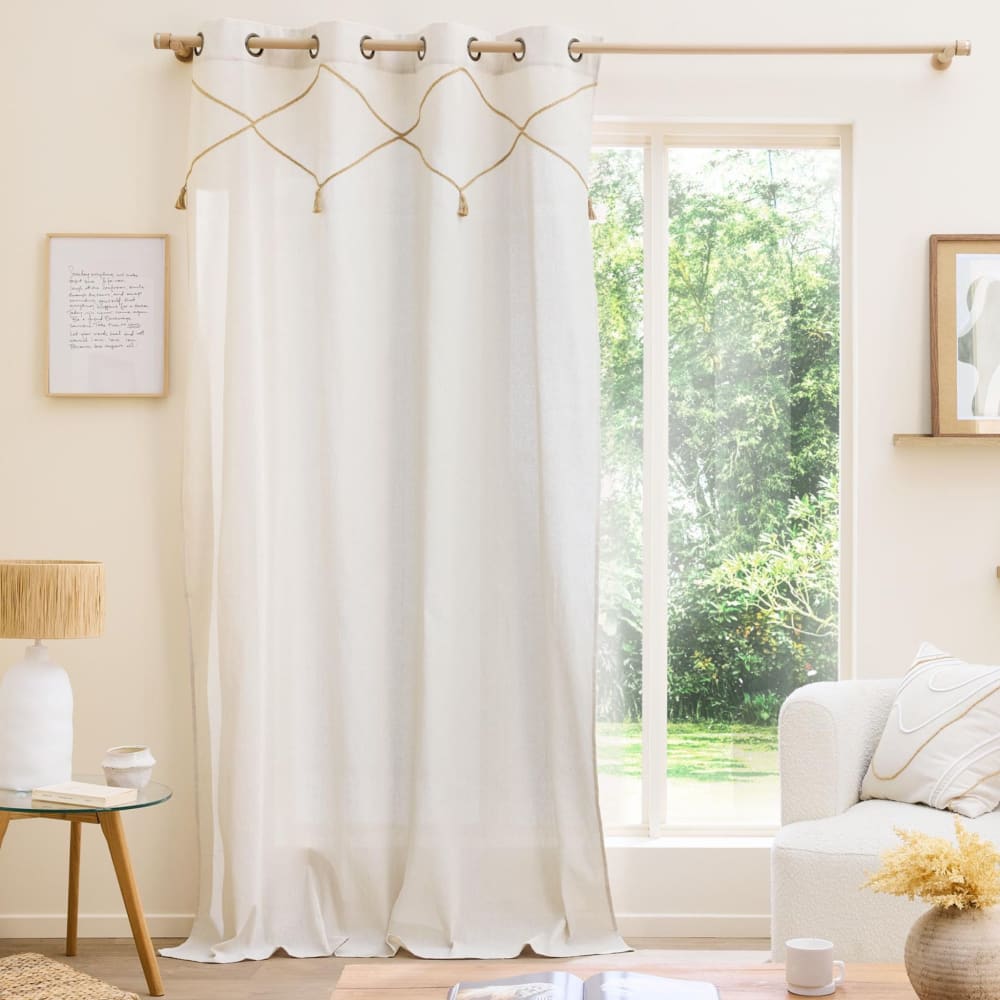 Douceur d'Intérieur Bohème-Vorhang aus Jute und Pompons style modern Beige Pes - Polyester