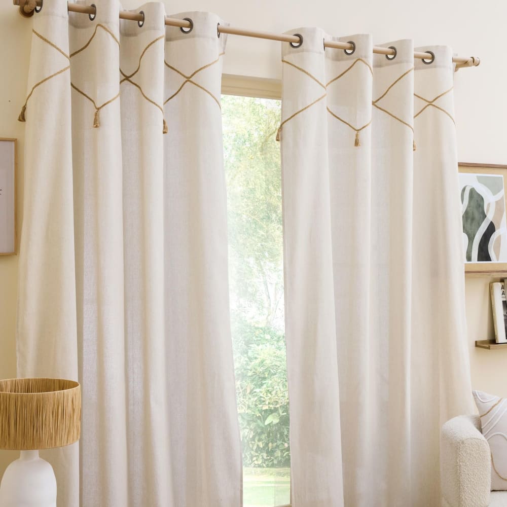 Bohème-Vorhang aus Jute und Pompons - Maisons Du Monde