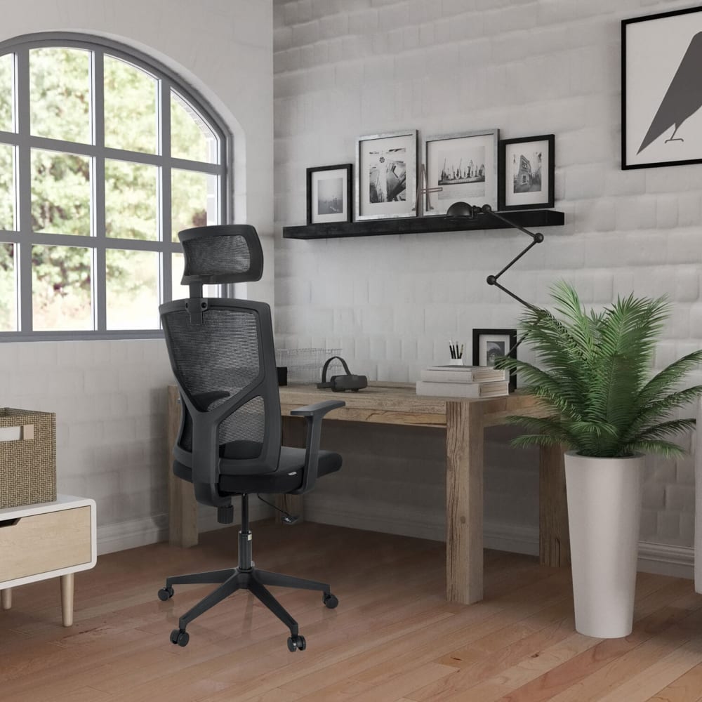 Home Office Bürostuhl aus Stoff / Netzstoff, Schwarz - Maisons Du
