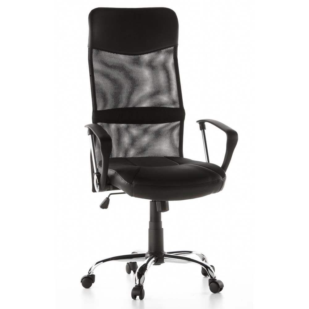 hjh OFFICE Home Office Chefsessel aus Kunstleder/Netzstoff, Schwarz Schwarz