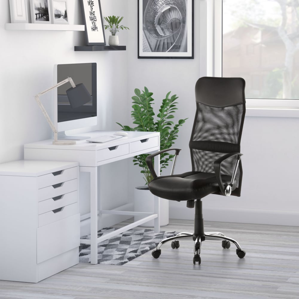 Home Office Chefsessel aus Kunstleder/Netzstoff, Schwarz -