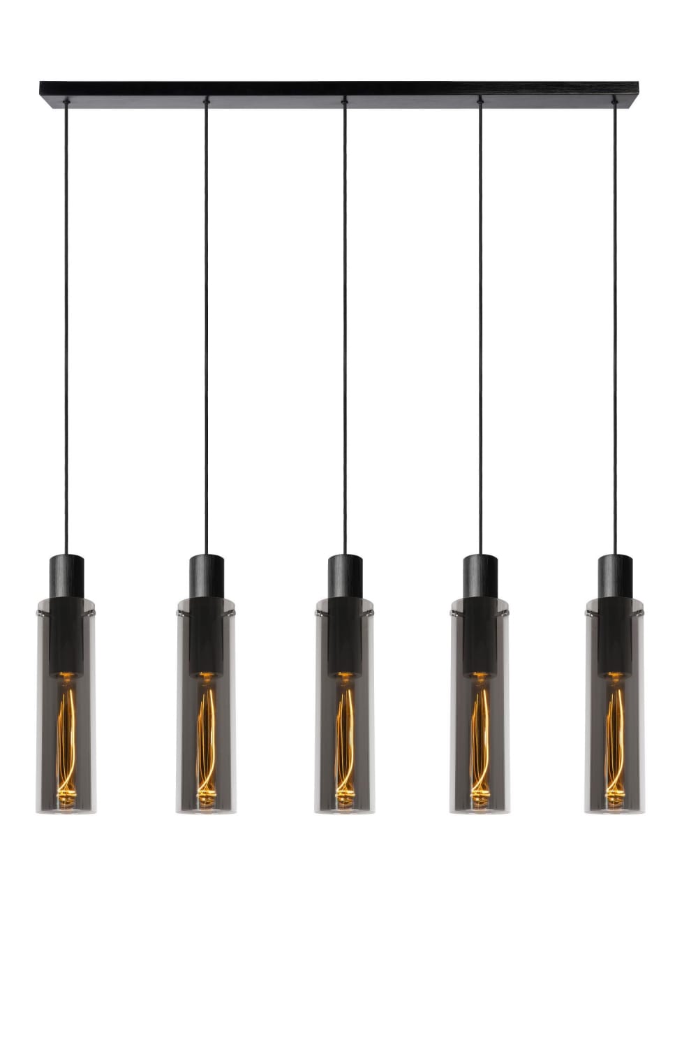Suspension verre 5 lummières verre fumé
