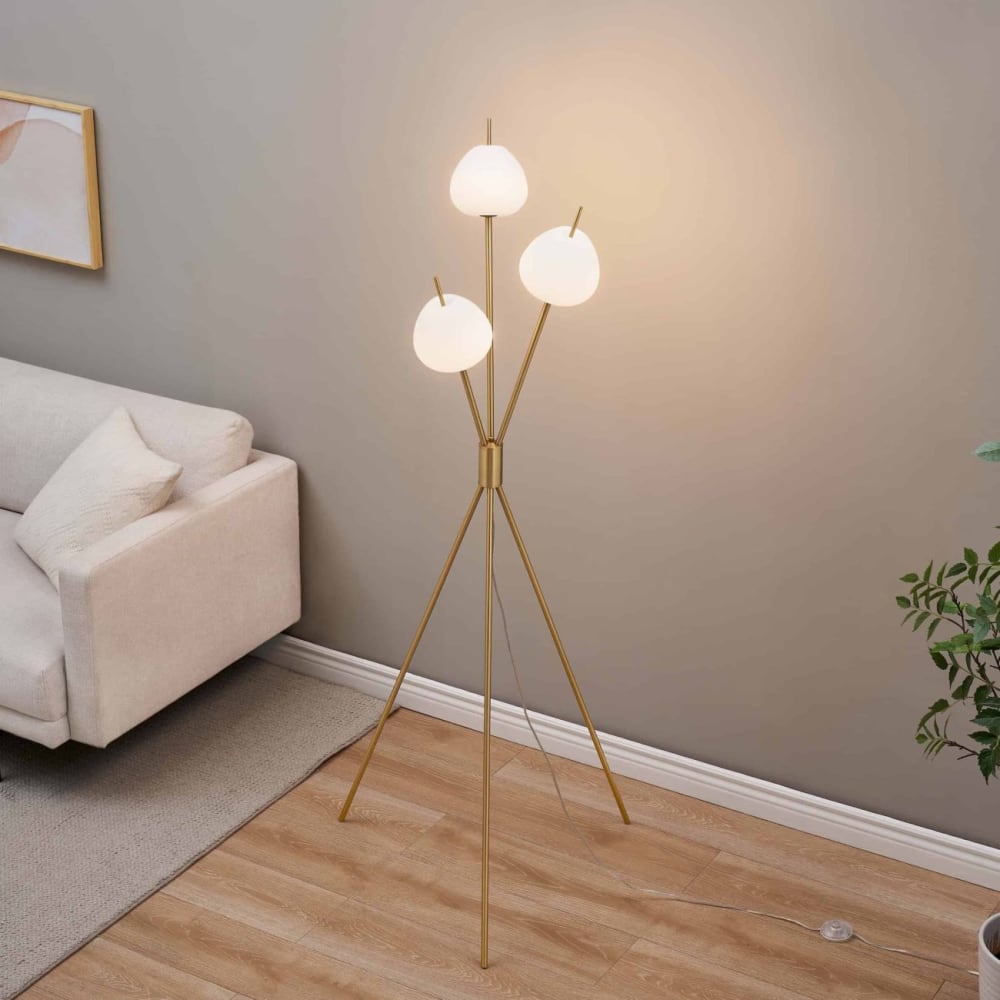 Lampadaire en verre laiton et blanc 157 cm — vue 3