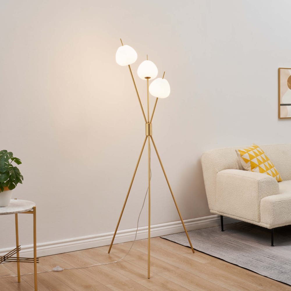 Lampadaire en verre laiton et blanc 157 cm — vue 4