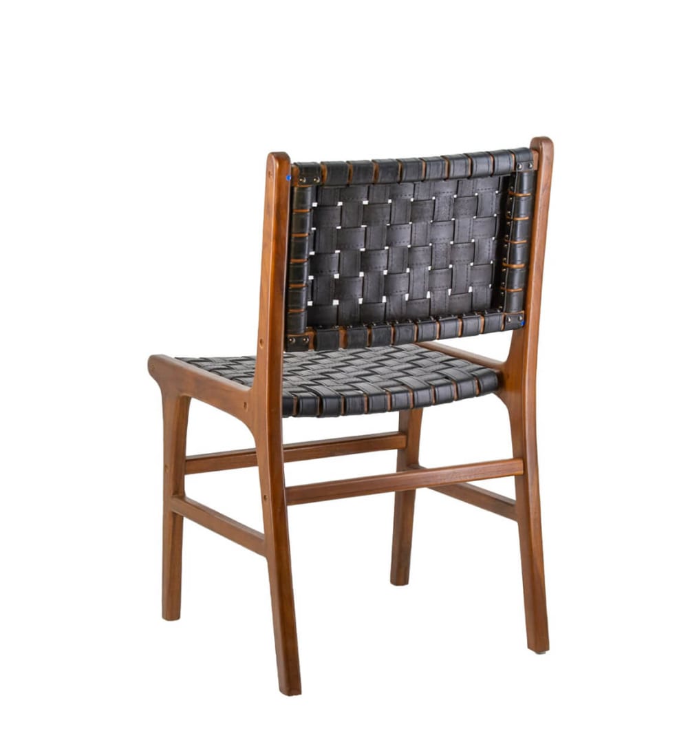 Chaise en teck et cuir marron et noir