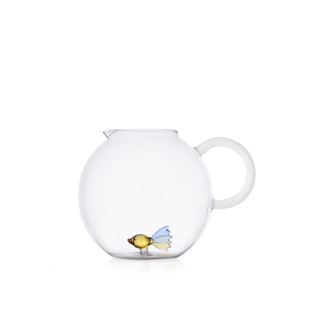 Ichendorf Krug aus Borosilikatglas, Fisch, hellblau/gelb, 1500 ml Transparent