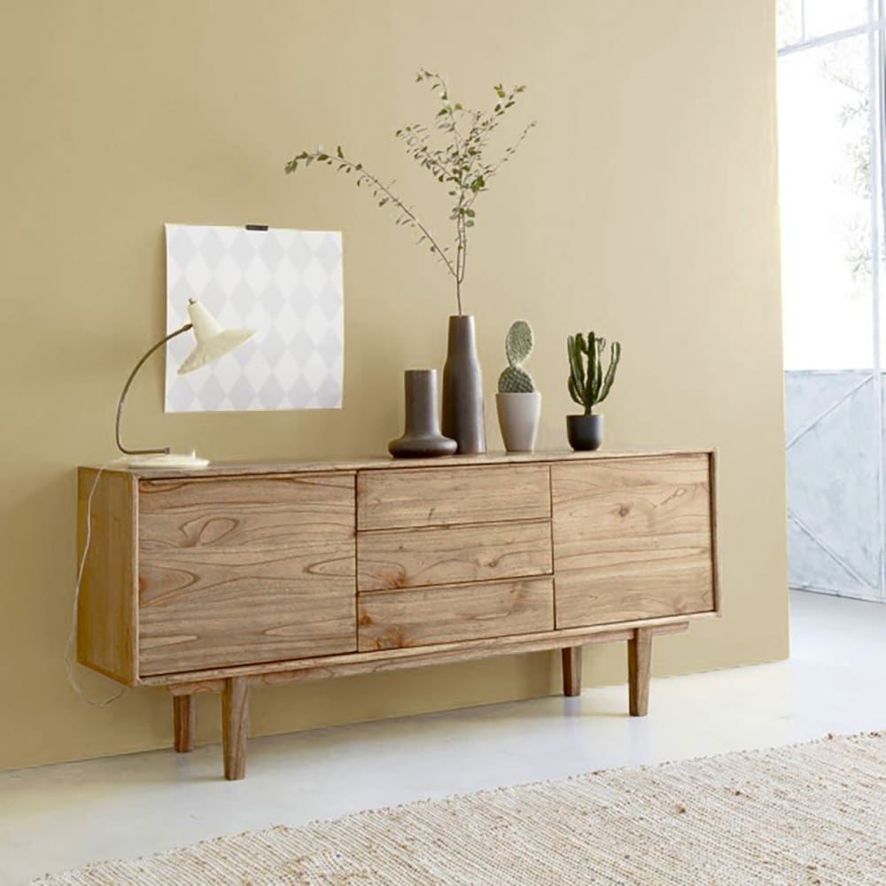BERAH GETAH Buffet en mindi massif 180 cm style contemporain Beige Bois - 180x75x42cm