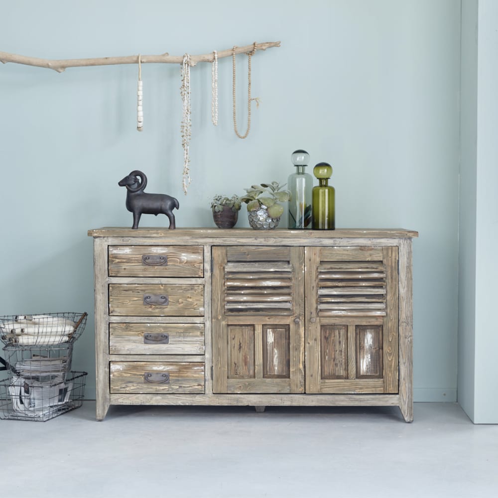 BERAH GETAH Kommode aus massiver recycelter Kiefer 140 cm style seaside Grau Holz