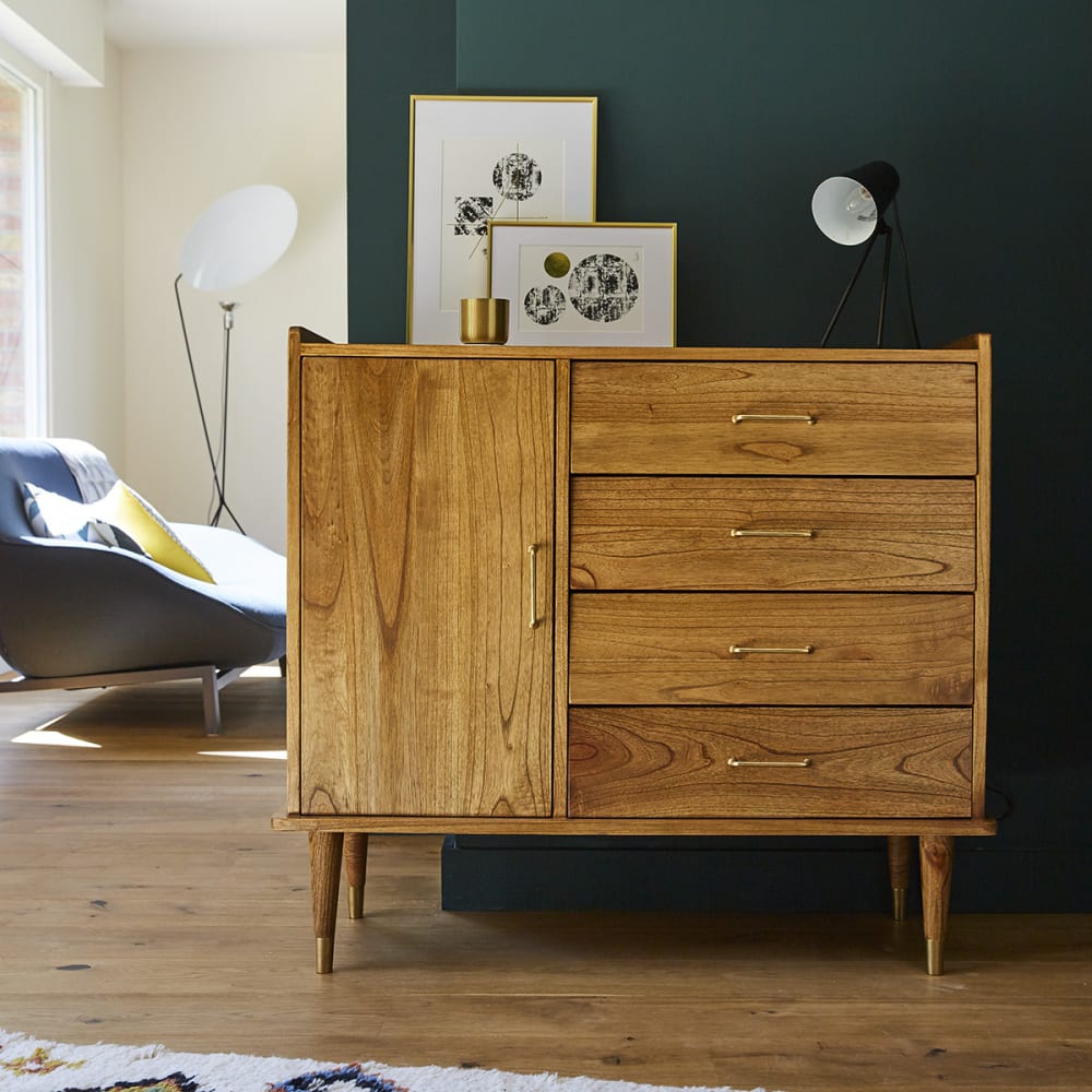 BERAH GETAH Commode en mindi massif 105 cm style contemporain Beige Bois - 104x93x42cm