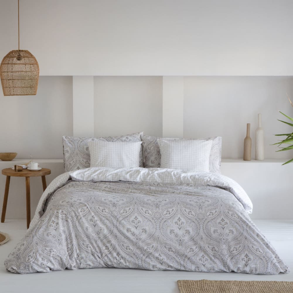 Housse de couette réversible en coton beige 240x220 cm