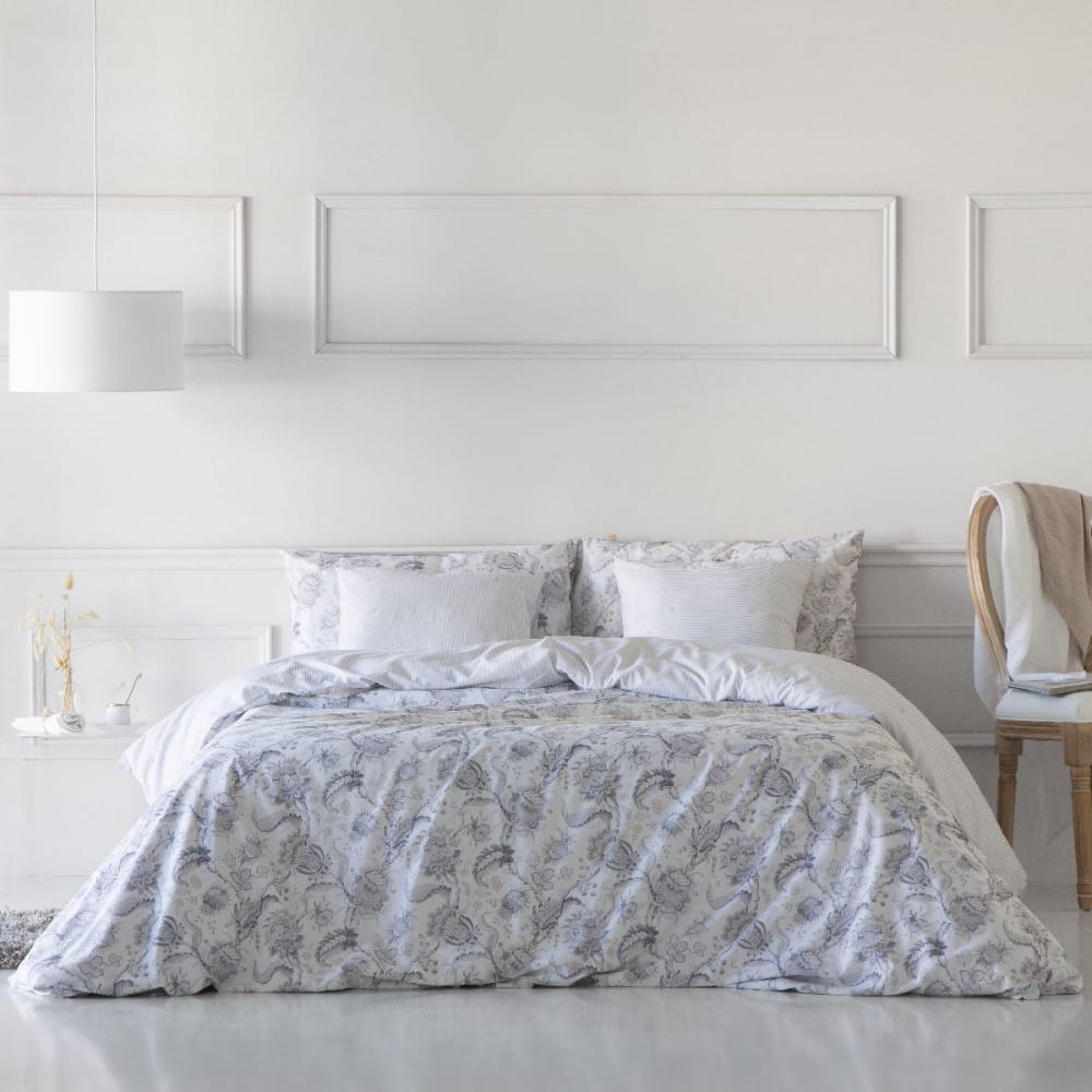 Housse de couette réversible en coton gris 155x220 cm