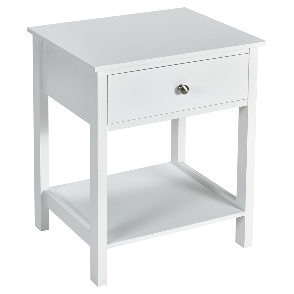 Table de chevet avec tiroir de rangement et étagère ouverte blanc