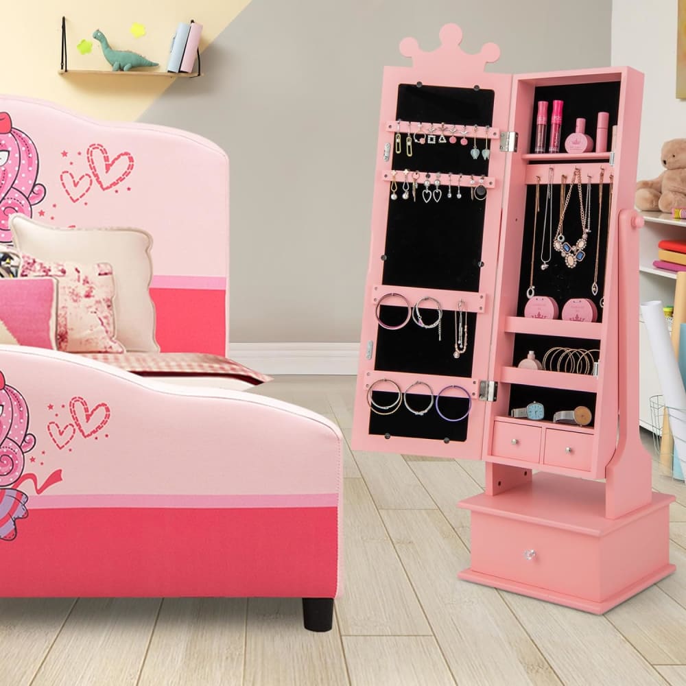 Armoire à bijoux pour enfant avec miroir pleine longueur rose (Giantex) - Image 1