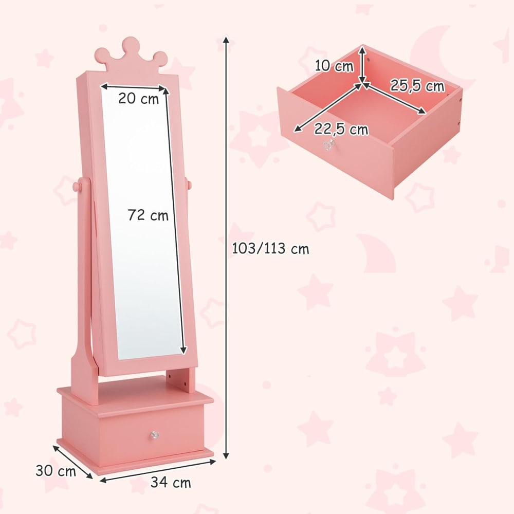 Armoire à bijoux pour enfant avec miroir pleine longueur rose (Giantex) - Image 2