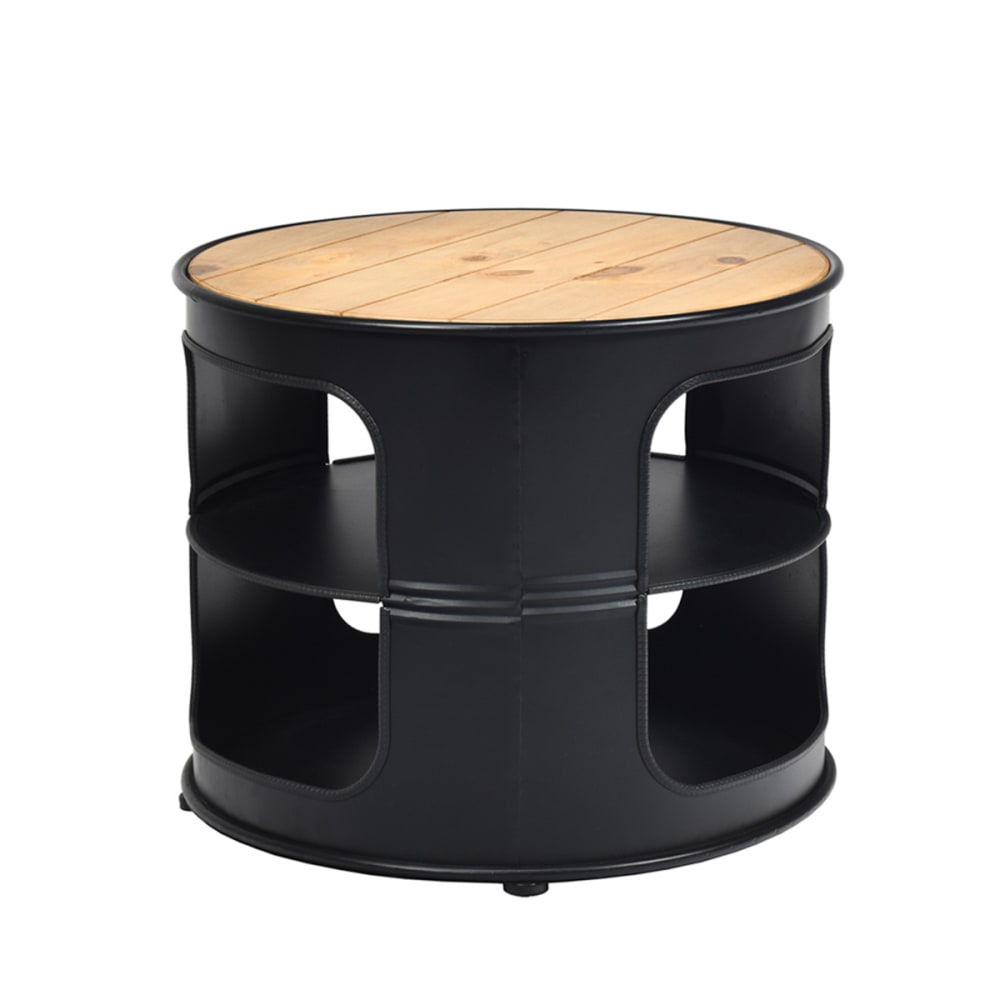 Table basse ronde à 3 niveaux métal et bois noir 50 x 50 x 41,5cm