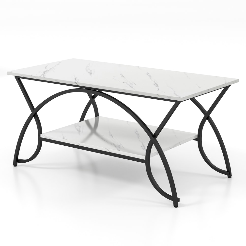 Table basse à 2 niveaux moderne réglable métal blanc 50x100x45cm