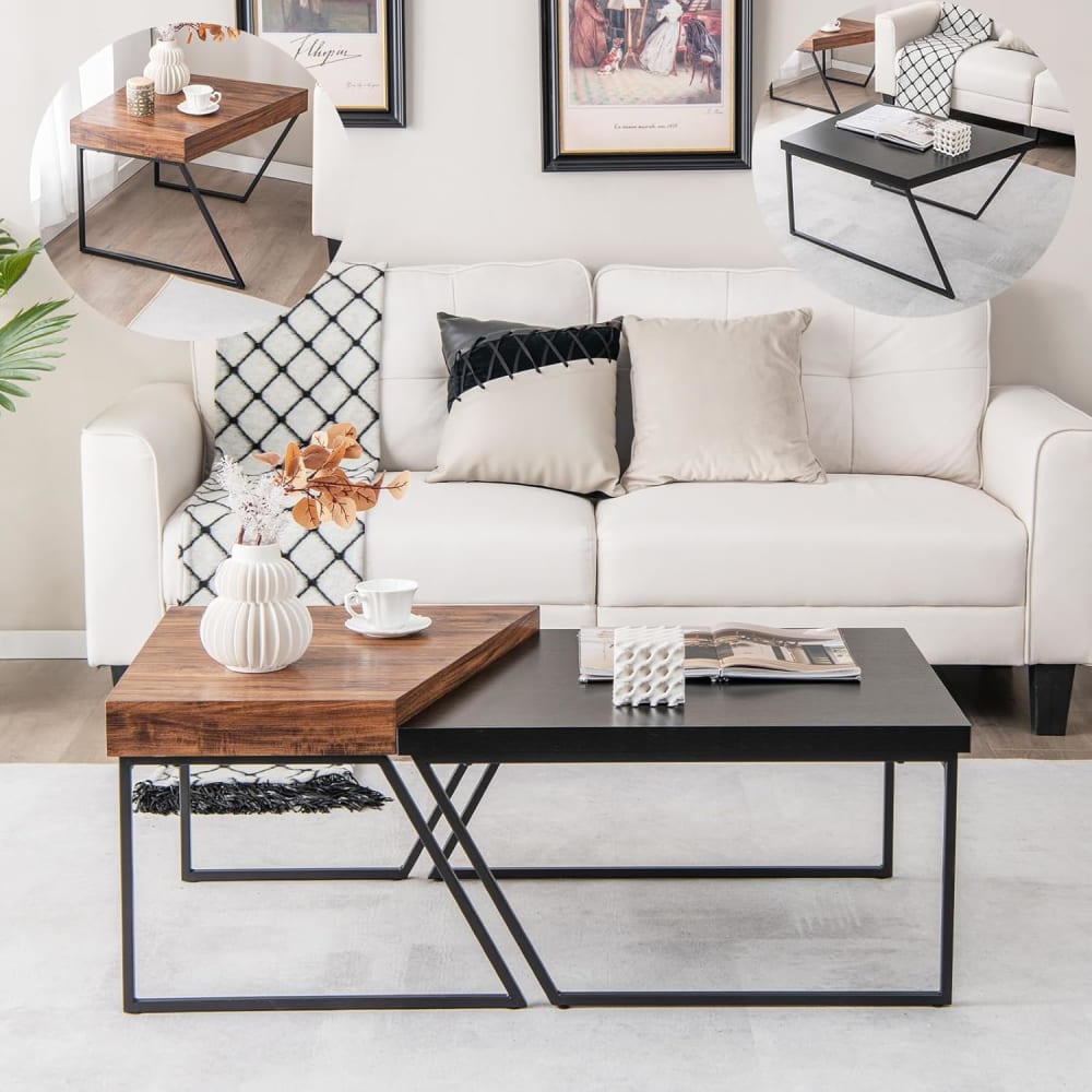 Tables basses de style industriel vintage gigogne noir 120x60x46cm