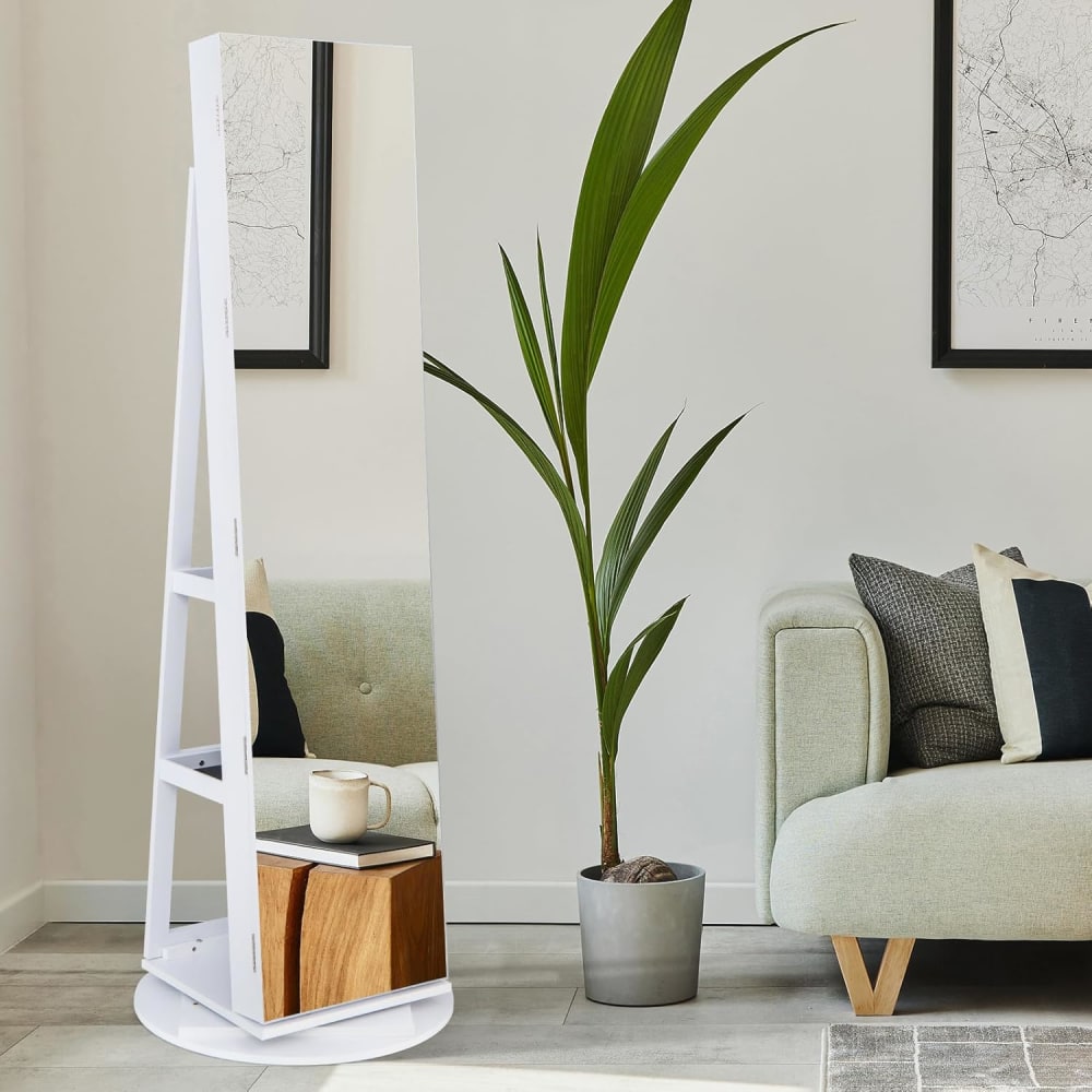 Armoire à bijoux avec miroir pleine longueur rotative à 360°
