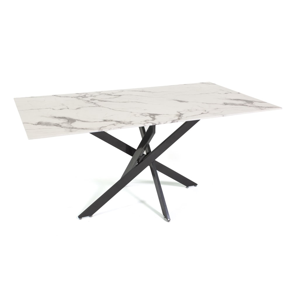 Innen-Tisch 160x90cm Glasplatte weißer Marmor/dunkelgrau -