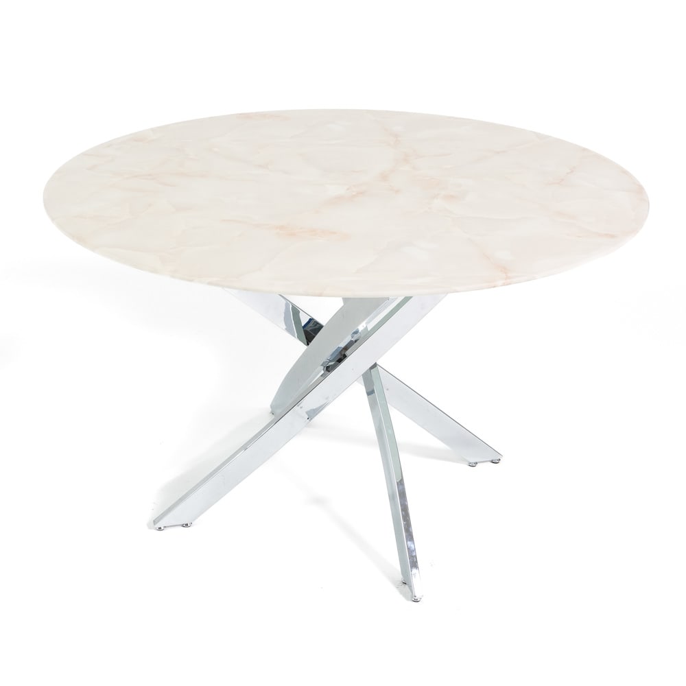 Innen-Tisch ⌀120cm Glasplatte rosa Marmor/silber - Maisons Du