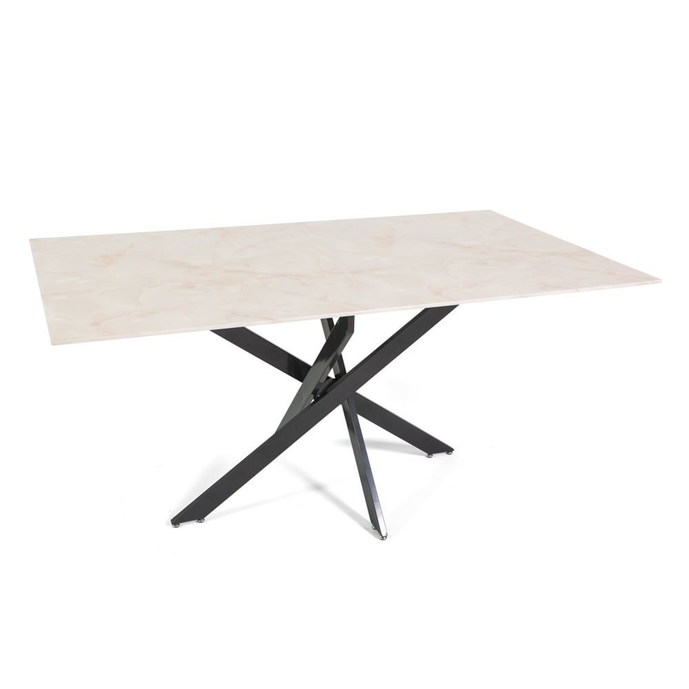 Innen-Tisch 160x90cm Glasplatte rosa Marmor/dunkelgrau - Maisons