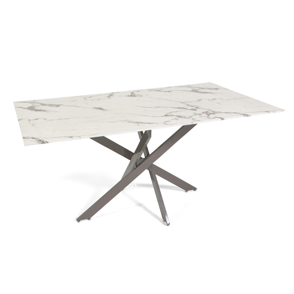 Innen-Tisch 160x90cm Glasplatte weißer Marmor/taupe - Maisons Du
