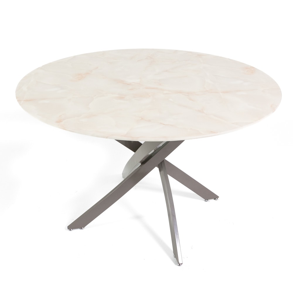 Innen-Tisch ⌀120cm Glasplatte rosa Marmor/taupe - Maisons Du