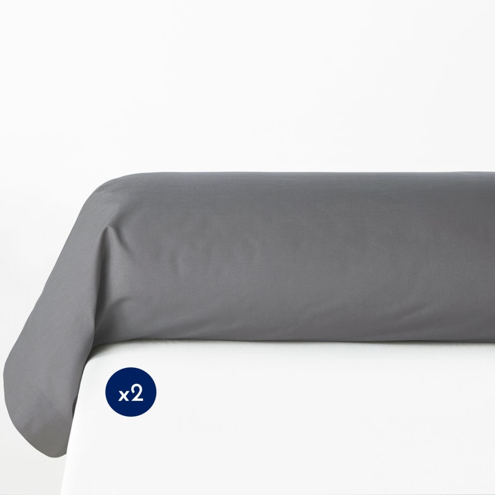 Lot de 2 taies de traversin 100% coton - Gris Foncé - 85x185 cm