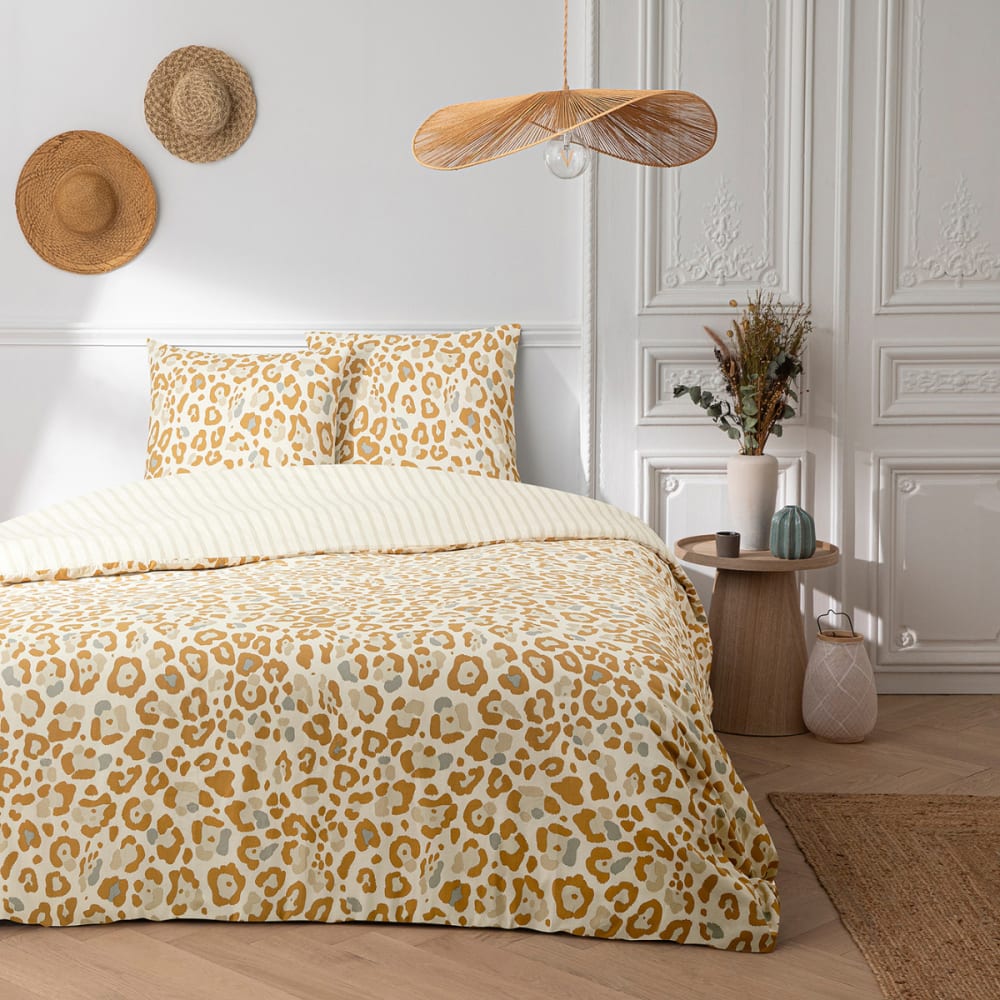 Parure de lit 2 personnes imprimé léopard réversible 240x220cm