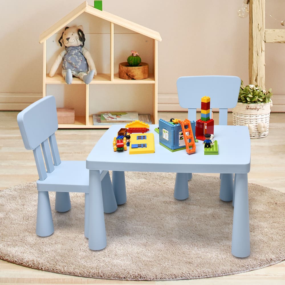 Table et 2 chaises enfant en plastique pour enfants 1-7 ans bleu
