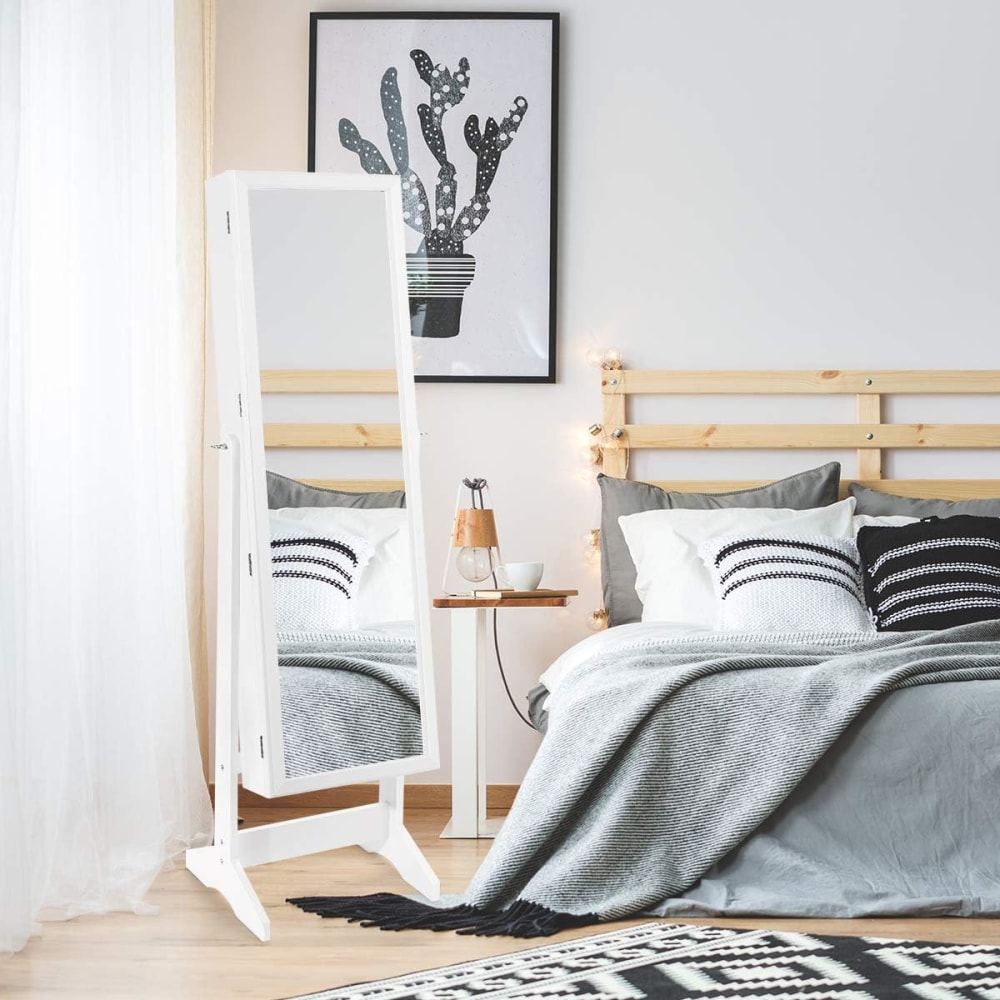 Armoire à bijoux avec miroir sur pied 41x36,5x146 cm