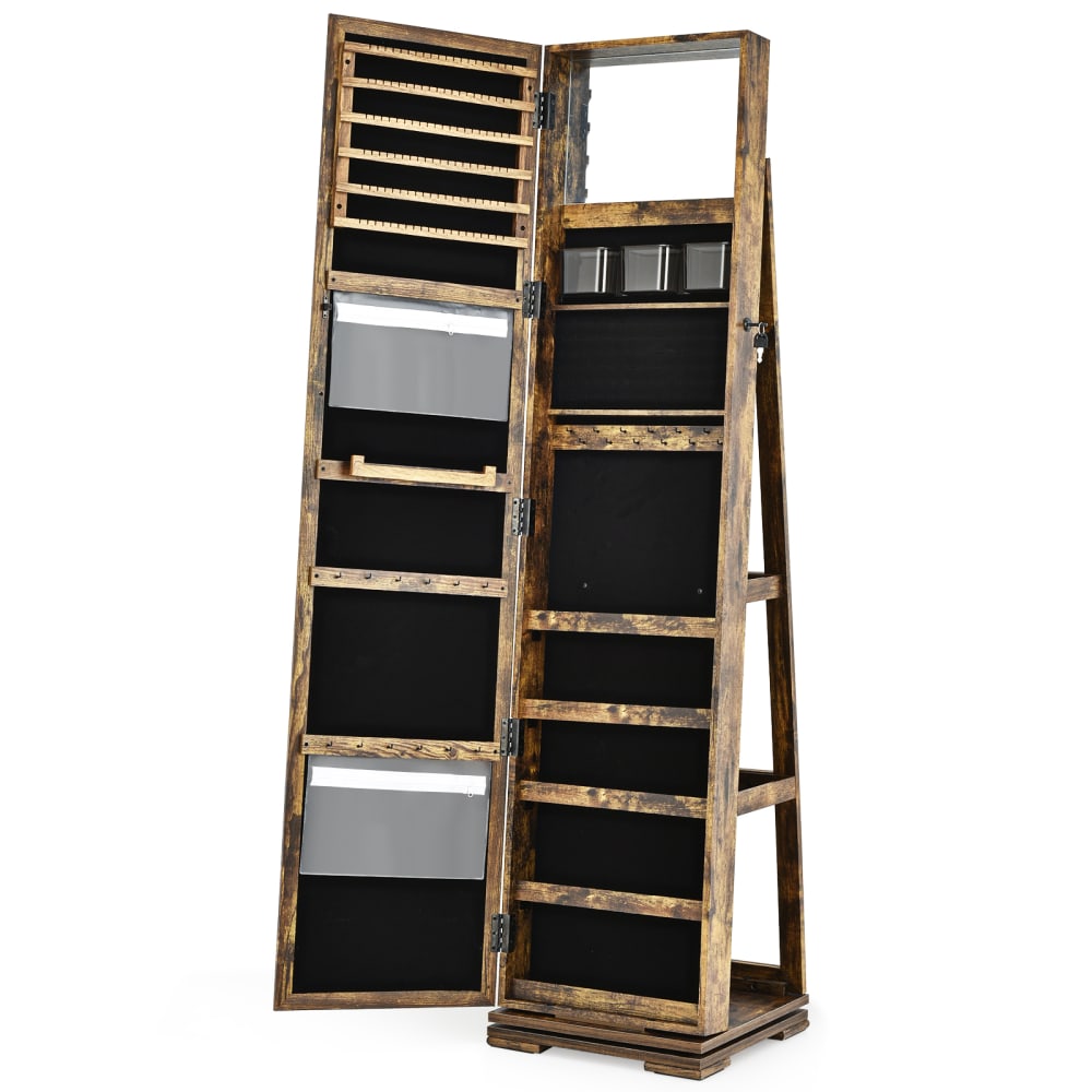 Armoire à bijoux avec miroir et étagères de rangement avec serrure