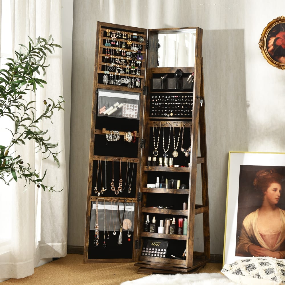 Armoire à bijoux avec miroir et étagères de rangement avec serrure