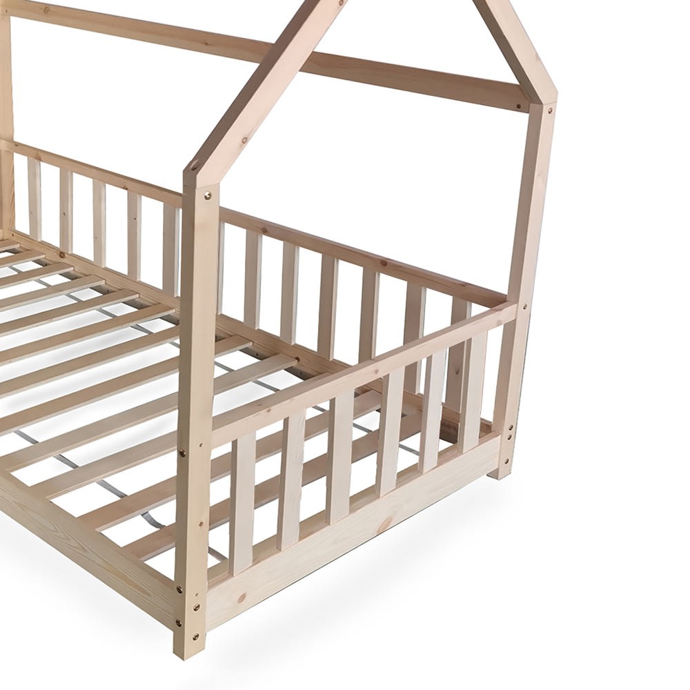 Lit cabane avec sommier et barrière naturel 90x190 (Weber industries) - Image 2