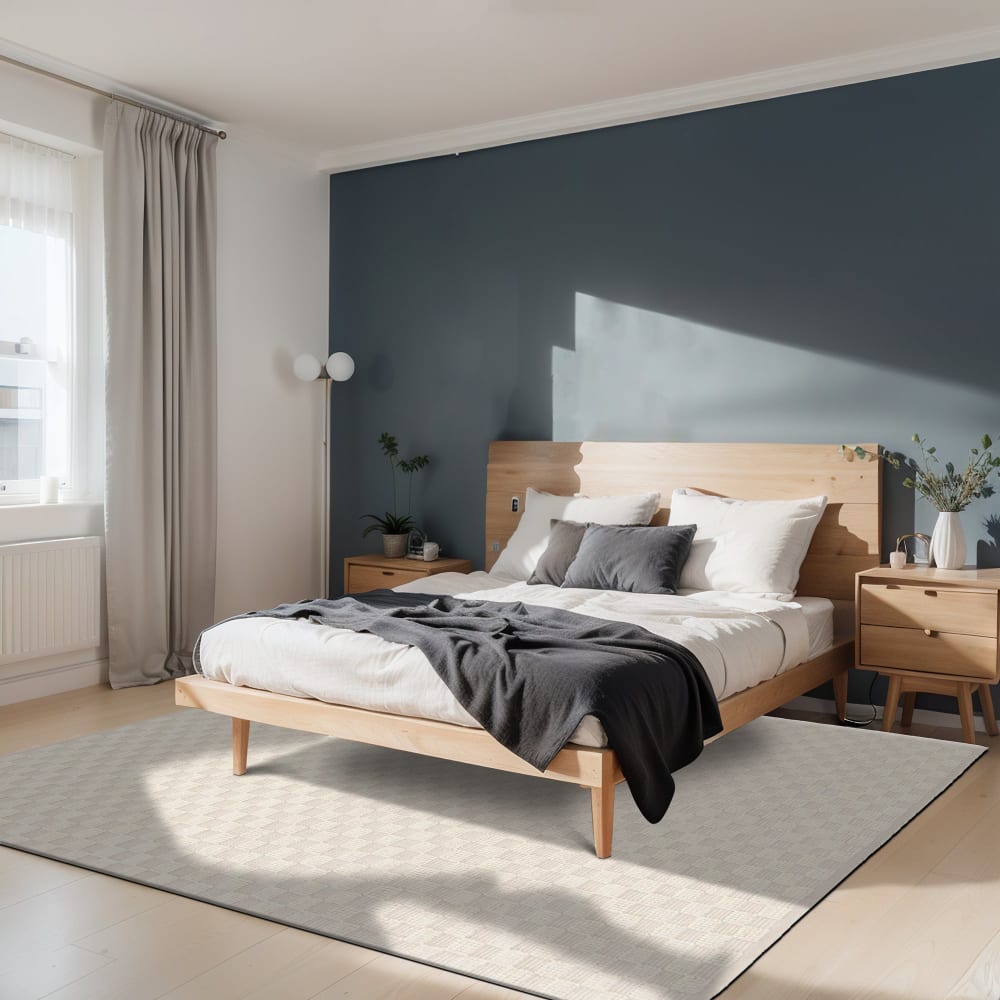 Tapis en laine et coton a carreaux fait main doux beige 120 x 170 cm — vue 3