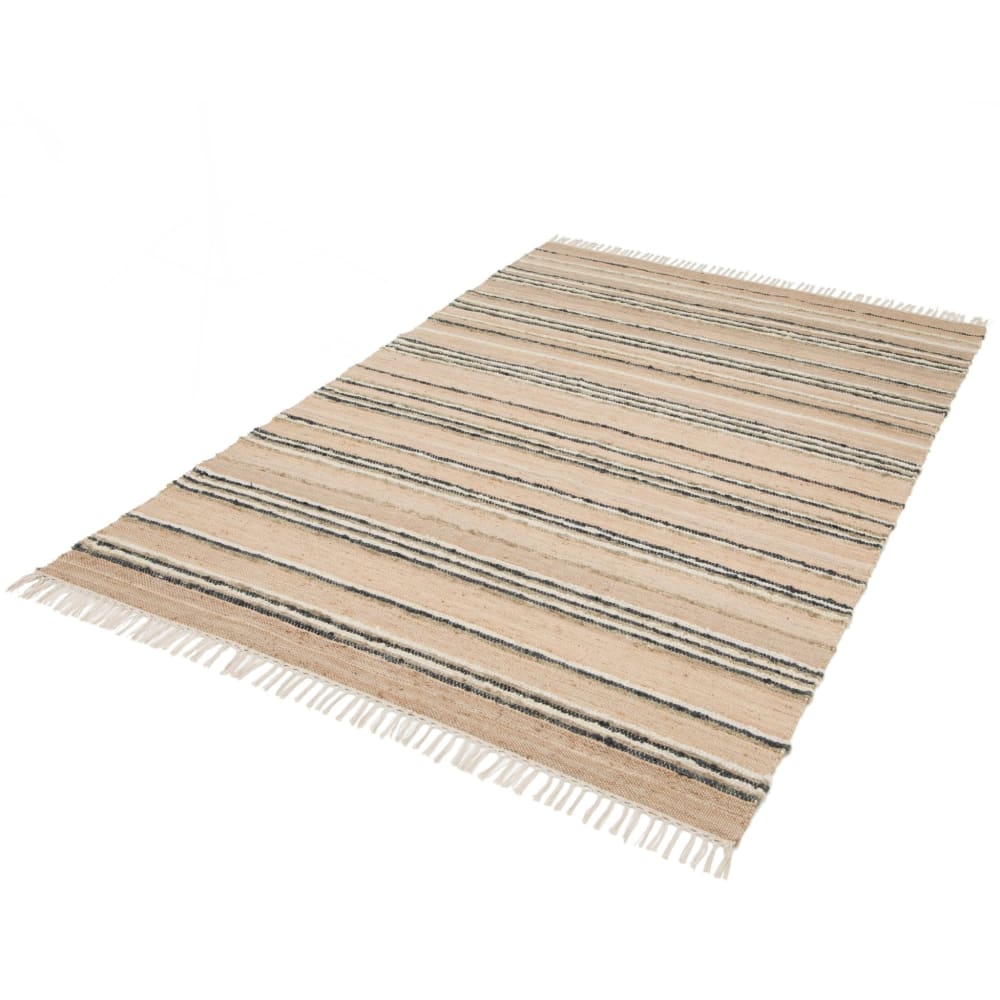 Tapis rayé fait main en matières naturelles beige 160 x 230 cm — vue 4